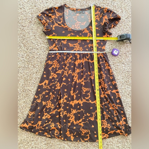 APT.9 Brown orange floral Round Neck Short Sleeve Knee Length pull on Dress.S/M - Picture 8 of 8